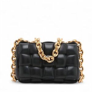 Bottega Veneta Maxi Intrecciato Padded Cassette Leather Chain Shoulder Bag Black